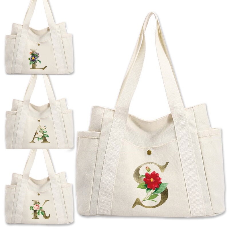 حقائب كتف قماشية متعددة الوظائف للنساء ، حقيبة كتف بسيطة عصرية ، حقيبة يد من سلسلة الزهور الذهبية ، حقائب تسوق ، جديدة