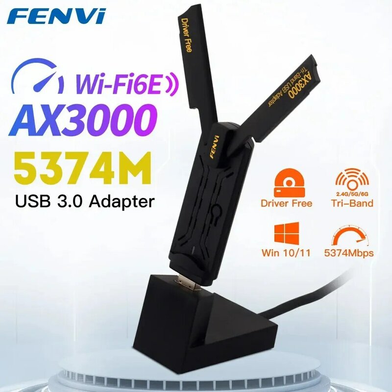 FENVI WiFi e AX3000 USB محول WiFi mi Mbps Tri Band G/5G/6GHz لاسلكي WiFi6 Dongle سائق Win10/11 مجاني