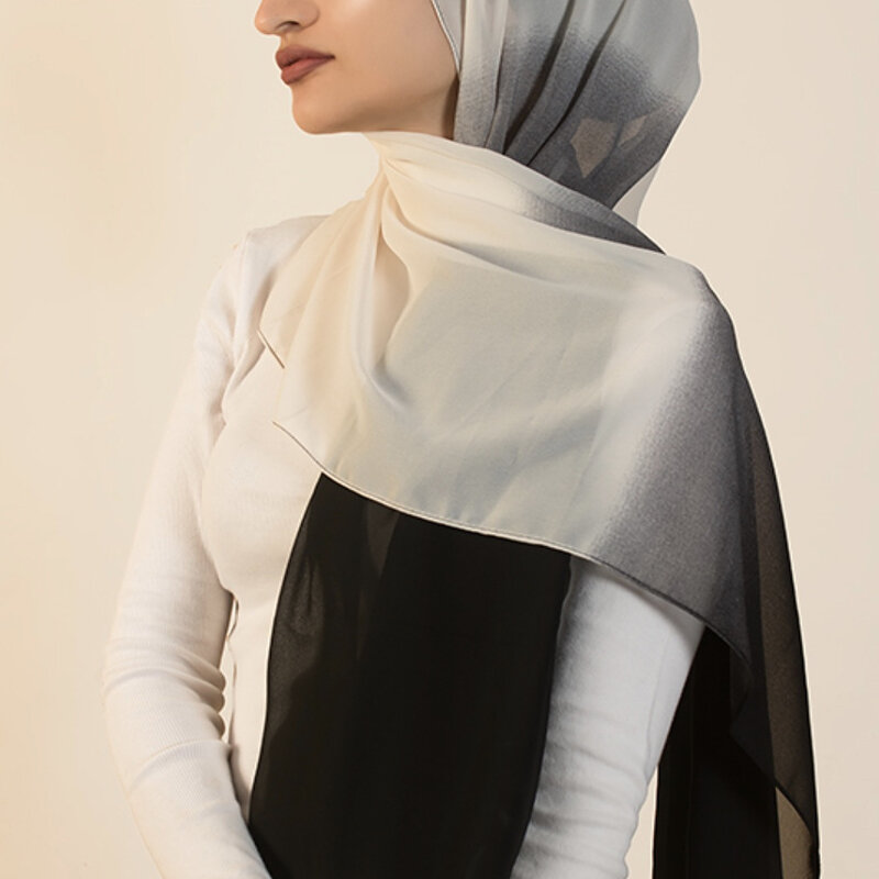 حجاب شيفون عادي للنساء ، شال ، Tudung طويل ، حجاب مسلم ، وشاح رأس ، لون متدرج ، مصمم للسيدات