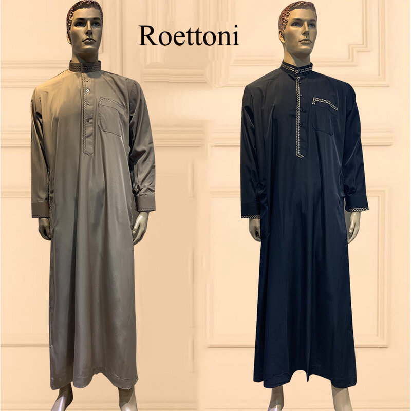 1 قطعة منخفضة الرقبة قميص العرقية مسلم الرجال جوبا ثوب قفطان فستان الصلاة قطر باكستان الجلابة الإسلام القماش العربية رداء طويل
