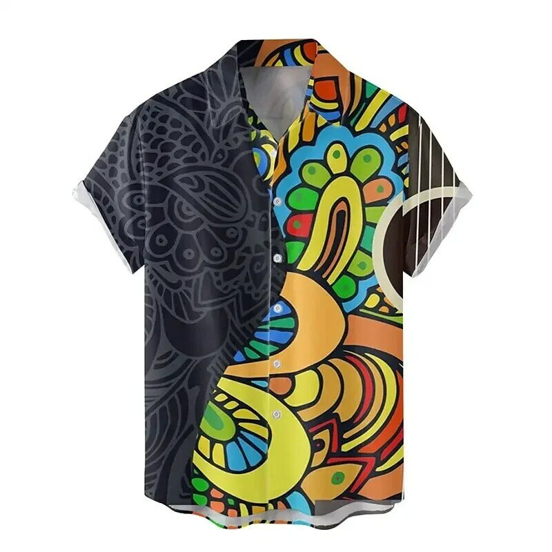 قميص هاواي بطية صدر للرجال ، قمم شاطئ مريحة ، طباعة راقصة غير رسمية ، بأكمام قصيرة ، جديد ،