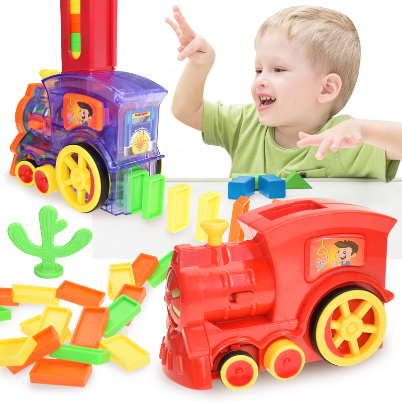 أطفال دومينو قطار سيارة اللعب مجموعة ضوء الصوت التلقائي وضع الدومينو الطوب الملونة الدومينو كتل لعبة تعليمية لتقوم بها بنفسك لعبة هدية