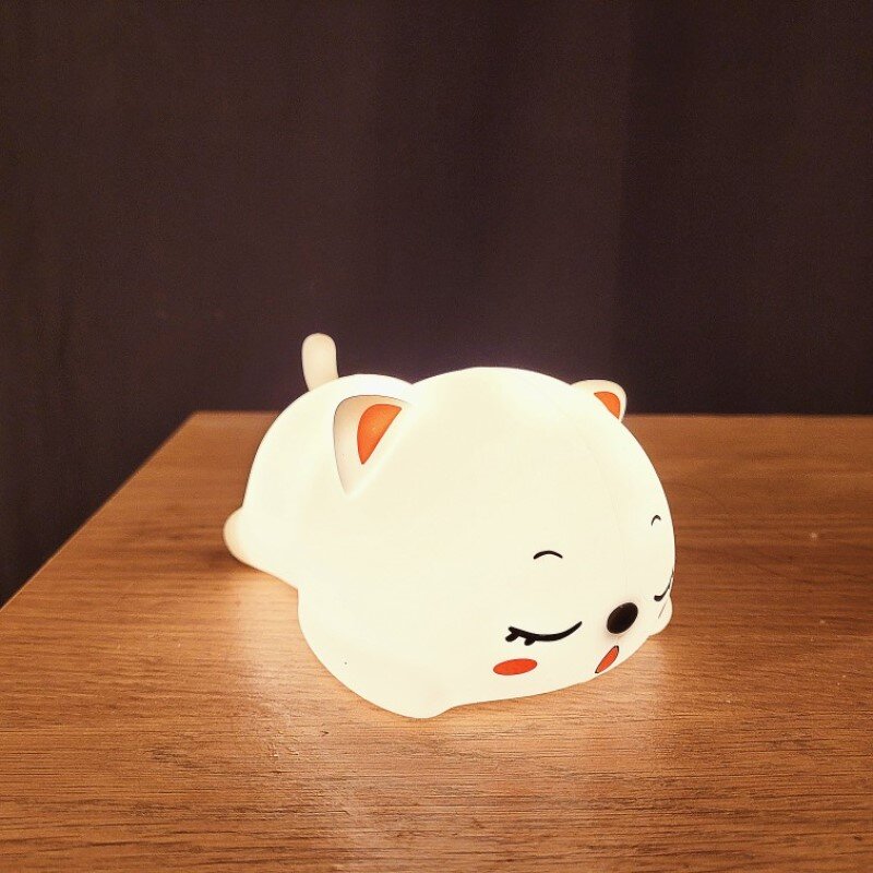 جميل القط USB قابلة للشحن سيليكون LED ضوء الليل غرفة نوم السرير مصباح الليل مع البعيد للأطفال الطفل هدية اللمس الاستشعار مصباح