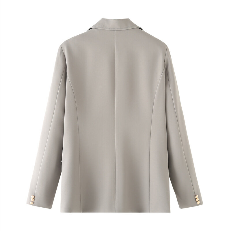 KEYANKETIAN-جاكيت بدلة رمادي فاتح بتصميم كلاسيكي للنساء ، بصدر واحد ، جيوب بسديلة ، ملابس خارجية بتفاصيل التماس ، قمة ، إطلاق جديد ،