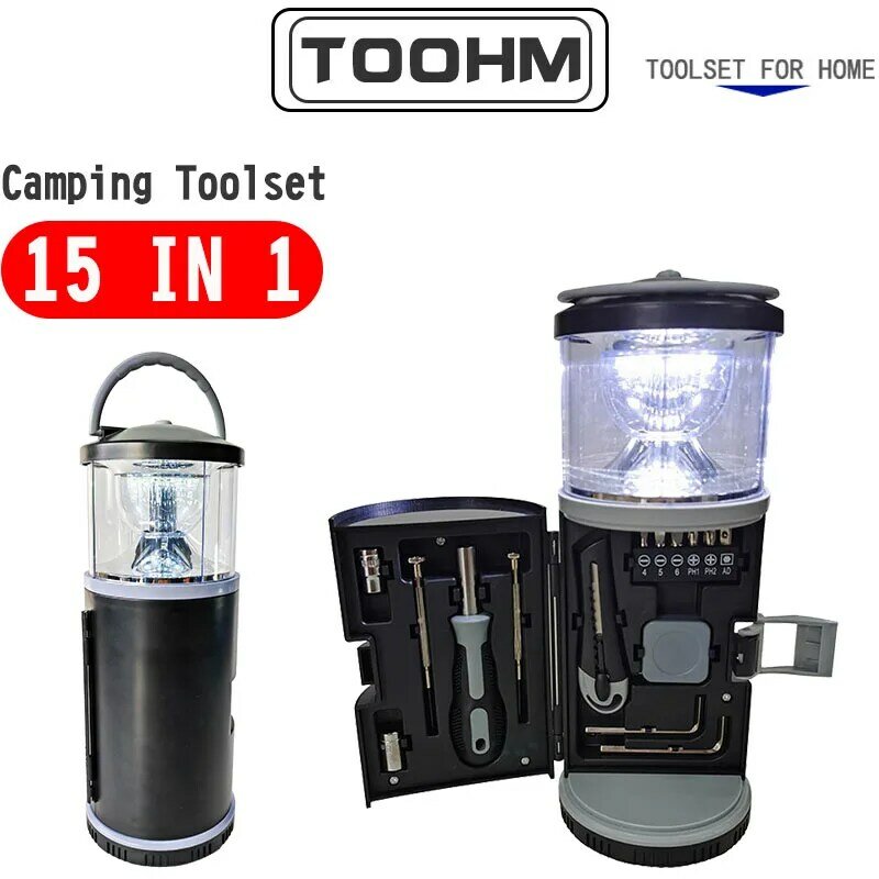 أدوات التخييم مع 10 مصباح يدوي ليد ، مجموعة أدوات متعددة مفيدة ، ضوء العجلات LED ، إضاءة الطوارئ المنزلية ، 15 مجموعة