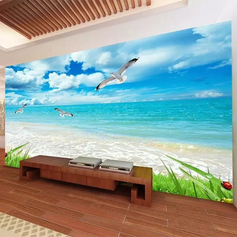 صور خلفيات 3D الساحلية المشهد الجداريات غرفة المعيشة التلفزيون أريكة الحديثة بسيطة المنزل ديكور جدار اللوحة Papel دي Parede 3 د سالا