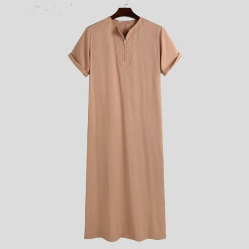 الصيف مسلم الشرق الأوسط العربية دبي ماليزيا الإناث قصيرة الأكمام قميص بلون سستة الإسلامية رداء الرجال ملابس كاجوال