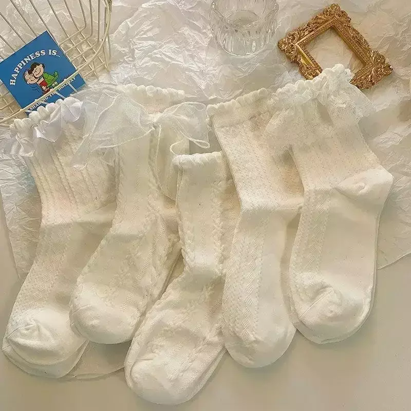 5 أزواج لوليتا الجوارب الأبيض القوس الجوارب الدانتيل أنبوب الأوسط اليابانية كلية نمط الأميرة الجوارب الحلو JK الشارع الشهير الجوارب