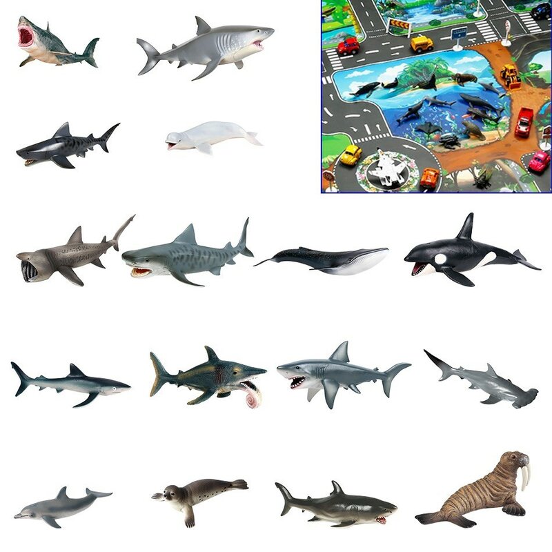 محاكاة نموذج الحياة البحرية للأطفال ، القرش الأبيض الكبير ، أسنان عملاقة ، حوت القرش ، النمر ، الحوت الأزرق ، لعبة الحلي