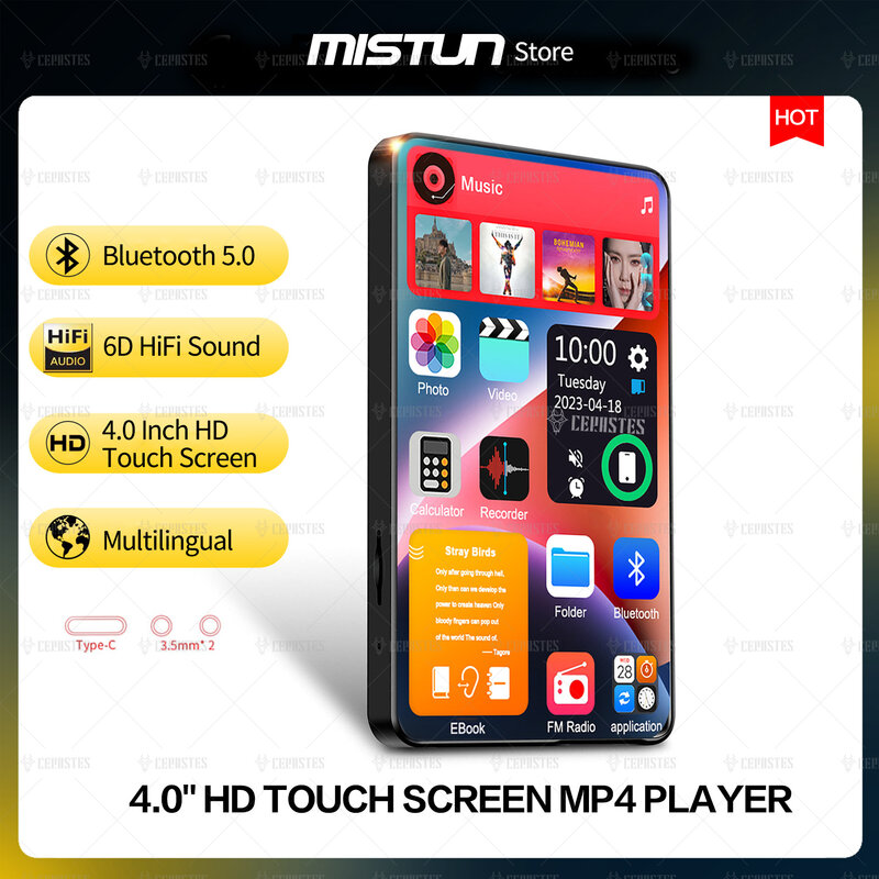 MP3 MP4 لاعب بلوتوث Built-in16GB المتكلم 4.0 بوصة شاشة تعمل باللمس كامل HiFi ضياع الصوت Mp4 لاعب 1080P فيديو/FM/راديو/Mp5