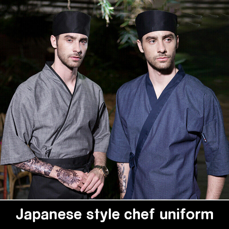 الرجال اليابانية الشيف موحدة ، Izakaya مطعم كيمونو ، السوشي الشيف الطبخ سترة ، بلايز العمل ، منتصف الأكمام الخامس الرقبة وزرة ، السوشي