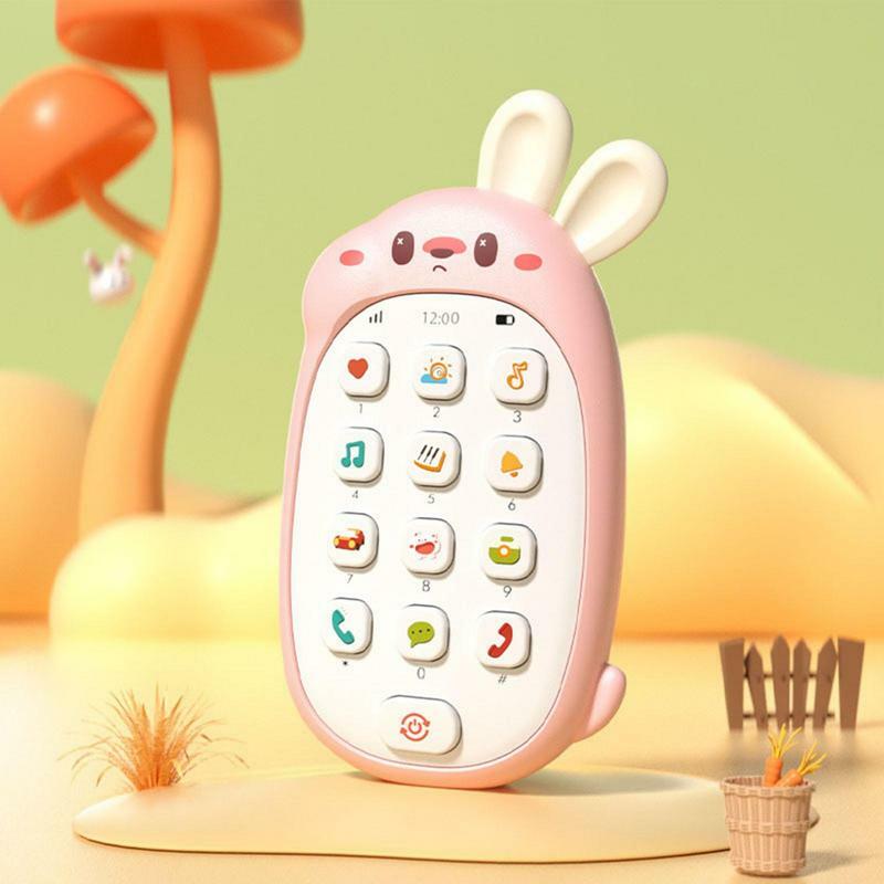 لعبة هاتف أذن قابلة للمضغ للأطفال ، لطيفة ، على شكل أرنب ، تعمل بالبطارية ، تعليمية ، ثنائية اللغة ، متعددة الوظائف