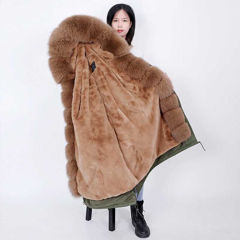 Maomaokong الشتاء زائد سترة طويلة امرأة الطبيعية ريال فوكس الفراء طوق سميكة الداخلية بطانة الإناث معطف الفاخرة