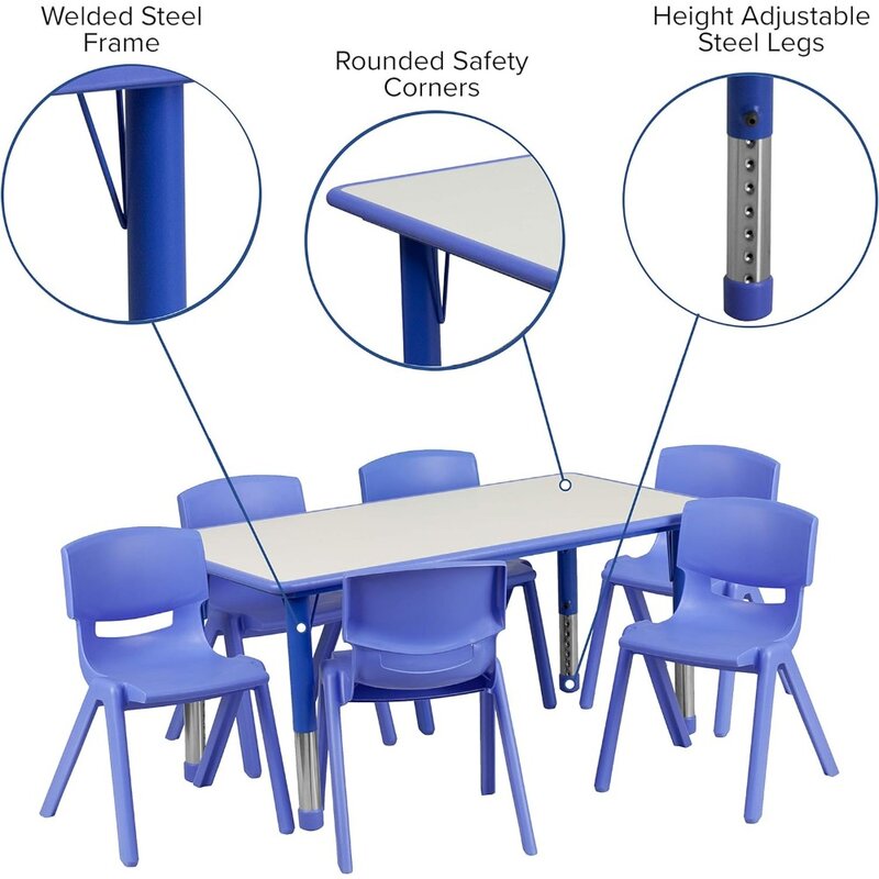 مجموعة طاولة أنشطة بلاستيكية مستطيلة بارتفاع قابل للتعديل ، كرسي أطفال ، شحن مجاني ، أزرق ، "w X wy" l