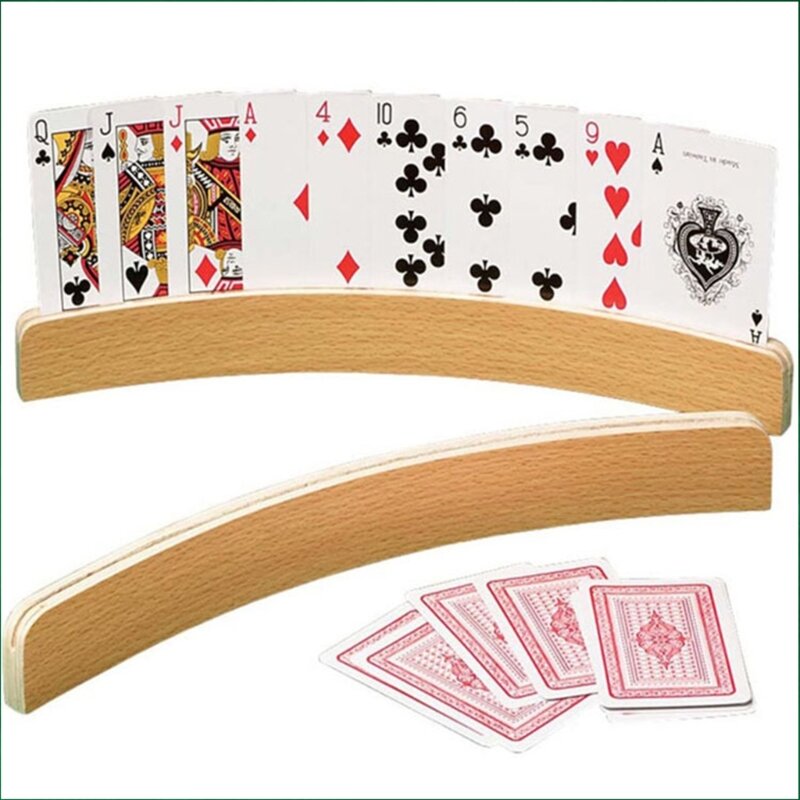 حامل بطاقات خشبي مكون من قطعتين رائع للأطفال وكبار السن على سطح الطاولة وحاملي بطاقات لعبة البوكر وقاعدة واقفة لجميع الأعمار
