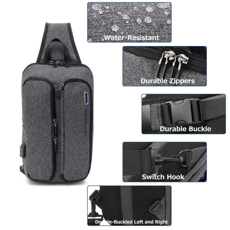 حقيبة صدر متعددة الوظائف للرجال من KINGSLONG ، حقائب لاب توب ، مقاومة للماء ، متعددة الجيوب ، منفذ USB ، كاجوال ، رياضة خارجية