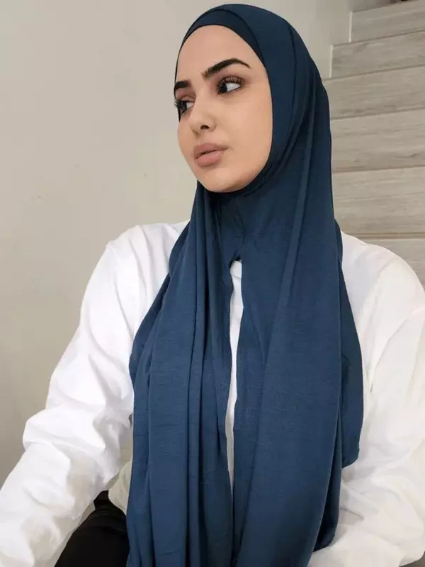 حجاب فوري من القطن القابل للتمدد للنساء المسلمات ، جيرسي ممتاز ، الباشمينا ، بدون حديد ، Tudung مستطيل