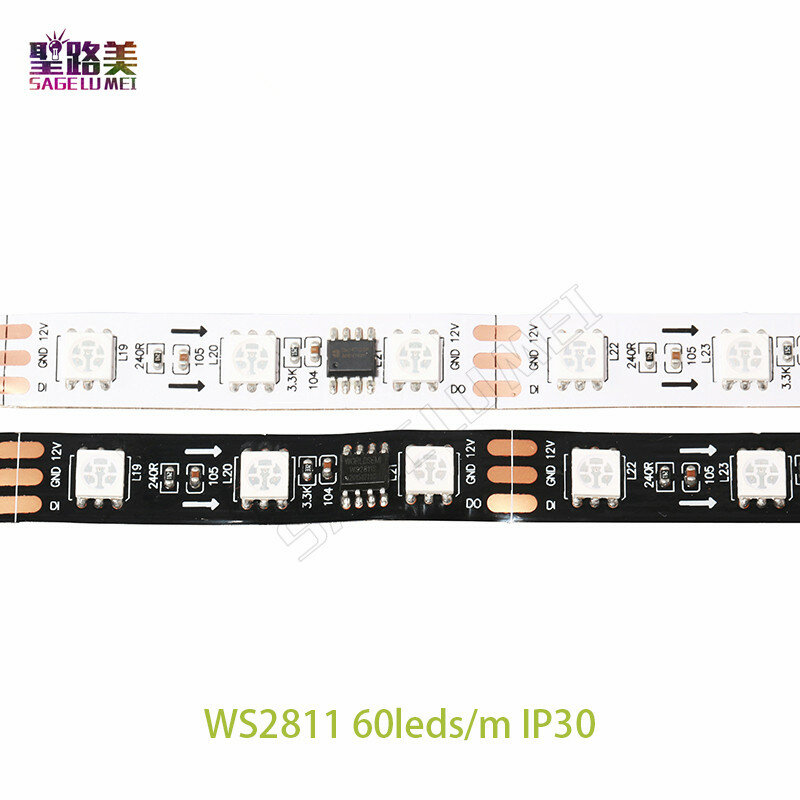 5m/لفات DC12V WS2811 led بكسل برمجة led قطاع 30/48/60 المصابيح/m ، ws2811IC 5050 RGB SMD الأبيض/الأسود PCB led قطاع ضوء