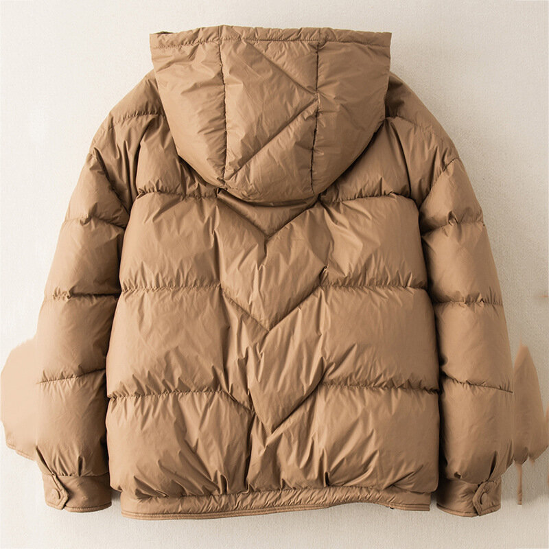 معطف كبير الحجم مبطن بالبطّة للنساء ، سترات دافئة سميكة بغطاء رأس ، سترات باركا غير رسمية مع جيب ، أسود ، أزياء الخريف والشتاء ، ED1705