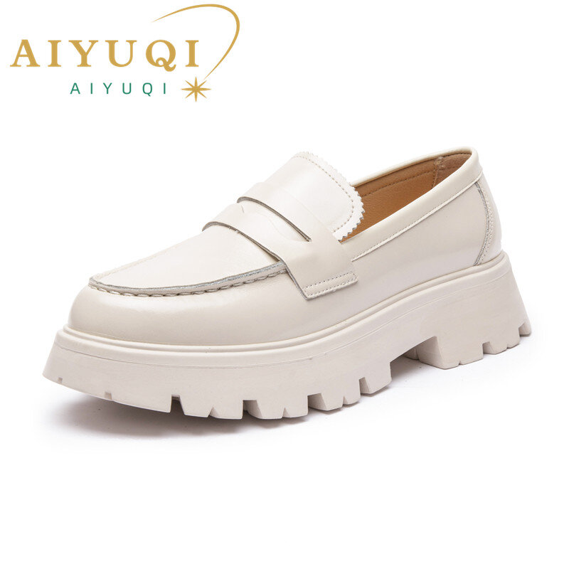 AIYUQI أحذية النساء المتسكعون 2023 جديد جلد طبيعي أحذية الربيع عادية السيدات كلية نمط أكسفورد أحذية النساء