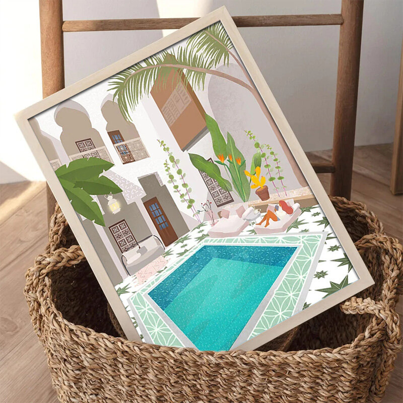 لوحة قماشية شمالية لديكور المنزل ، مغربي ، ملصق سفر ، حمام سباحة ، طباعة فنية ، صورة جدارية صيفية حديثة ، غرفة معيشة