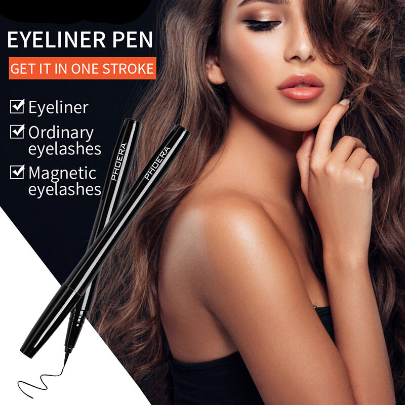 PHOERA Fast Dry Liquid Eyeliner Pen Long Lasting Waterproof Not-blooming With 12 Pair Liner Sticker Eye Makeup Beauty Tool TSLM1