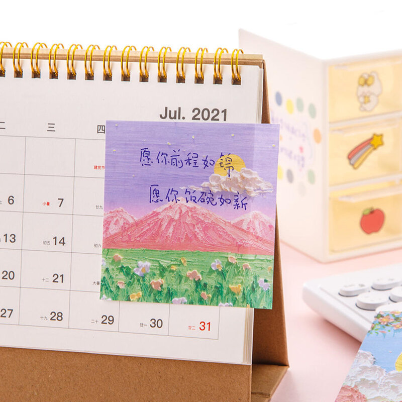 80 Sheets Oil Painting Sticky Memo Pad Colored Notepad Sticky Notes Office School Stationery Supply Journal Sticker For Students