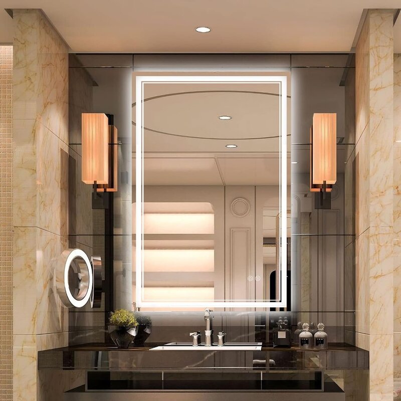 مرآة زينة ذكية مُثبتة على الحائط بإضاءة خلفية وأمامية ، مرايا ماكياج ذات 3 ألوان فاتحة ، حمام ، ، من من من من من من من من من من ؟