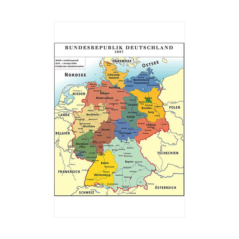 100*150cm The Germany Map In German Non-woven Print Unframed Canvas Painting Wall Art Poster Living Room Bedroom Home Decoration