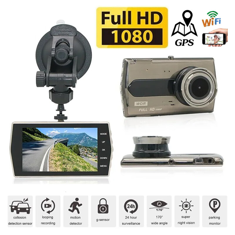 كاميرا الرؤية الخلفية للسيارة كاميرا داش ، واي فاي ، GPS ، DVR ، P HD كاميرا مركبة ، مسجل فيديو محرك ، رؤية ليلية ، كاميرا داش بوكس سوداء أوتوماتيكية
