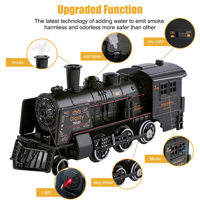 موسيقى كهربائية خفيفة الكلاسيكية سبائك الدخان المسار قطار الرجعية البخار قاطرة نموذج السكك الحديدية 103 سنتيمتر لعب الأطفال