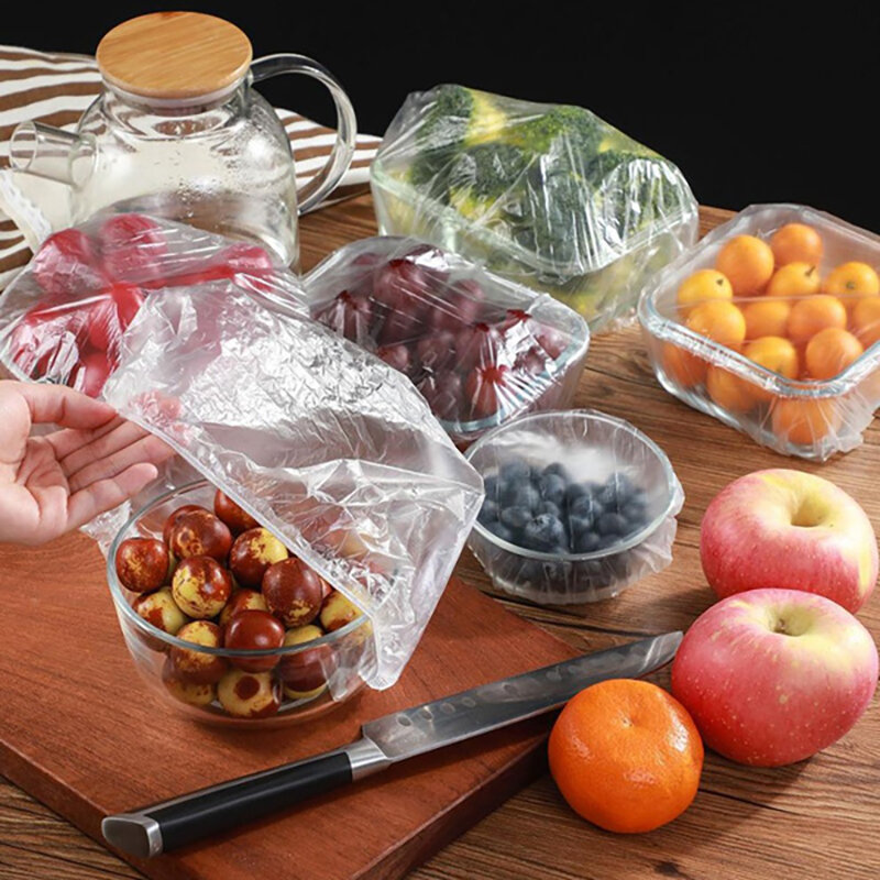100-1000 قطعة غطاء الغذاء القابل للتصرف المطبخ الثلاجة الغذاء الفاكهة الحفاظ البلاستيك التفاف الصف الغذاء الأغطية تمتد الأغطية