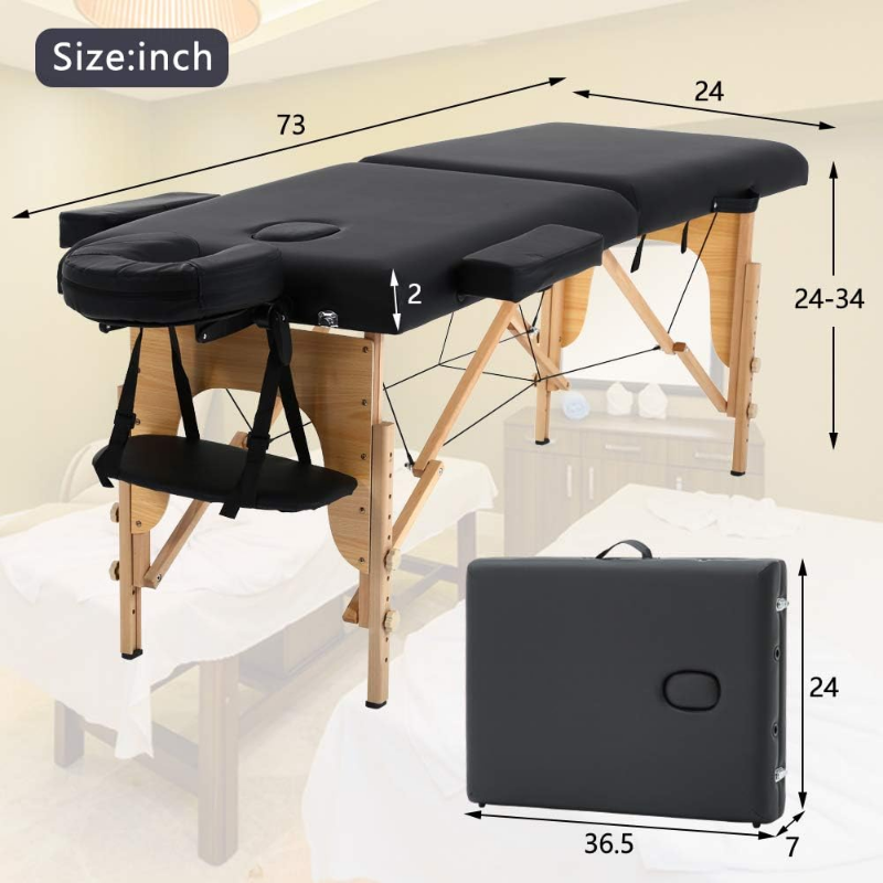طاولة تدليك محمولة من Dkeli ، سرير سبا قابل للتعديل ، ارتفاع 84 بوصة ، سرير تدليك قابل للطي ، أسود ، يصل إلى 450 رطل