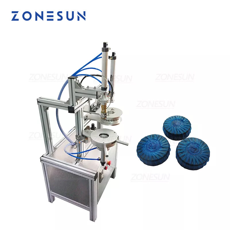 ZONESUN Penumatic ZS-PK920 شبه التلقائي الأزرق فقاعة المرحاض تنظيف كتلة الطية التعبئة والتغليف ماكينة سدادة حرارية التفاف