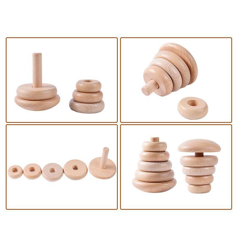 Baby Toy Building Blocks Wooden Stacking Blocks Round Shape Construction Montessori Toys For Children Kids Education Gift