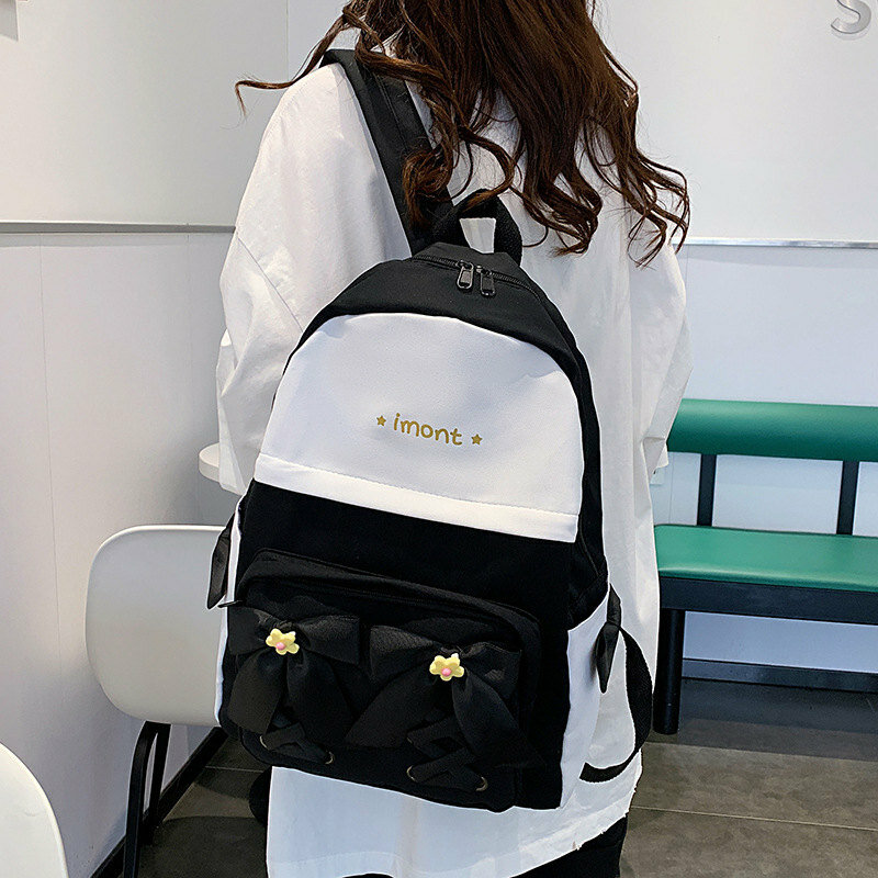 جديد الموضة كلية بنات محمول على ظهره حقيبة مدرسية لطيف قماش المرأة Mochila Kawaii Bookbag الإناث الكتف حقيبة للسفر