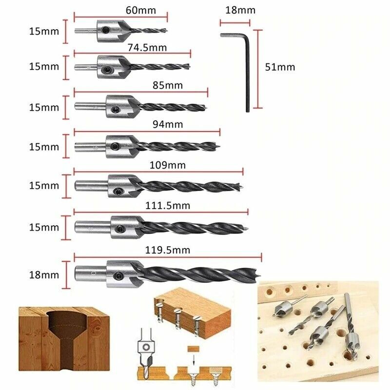 23 قطعة النجارة الشطب أدوات الحفر لقم مجموعة الخشب التوصيل القاطع ثلاثة وأشار غاطسة مثقاب مع L-وجع