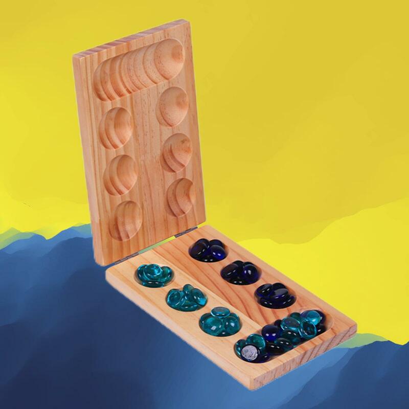 لعبة لوح خشبي قابلة للطي بالحجارة ، يمكن حملها بسهولة ، مجموعة الشطرنج أثناء التنقل ، متعة Mancala