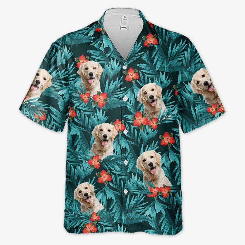 قميص شاطئ هاواي بأكمام قصيرة للرجال ، ملابس رجالية ، زهور ، طبعة ثلاثية الأبعاد للكلب ، كبير الحجم ، كاجوال ، عطلة ، صيف ، موضة جديدة