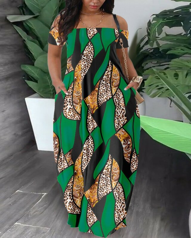 2023 الصيف مثير المرأة الأفريقية موضة قصيرة الأكمام البوليستر الطباعة فستان طويل ماكسي فساتين للنساء فساتين الأفريقية