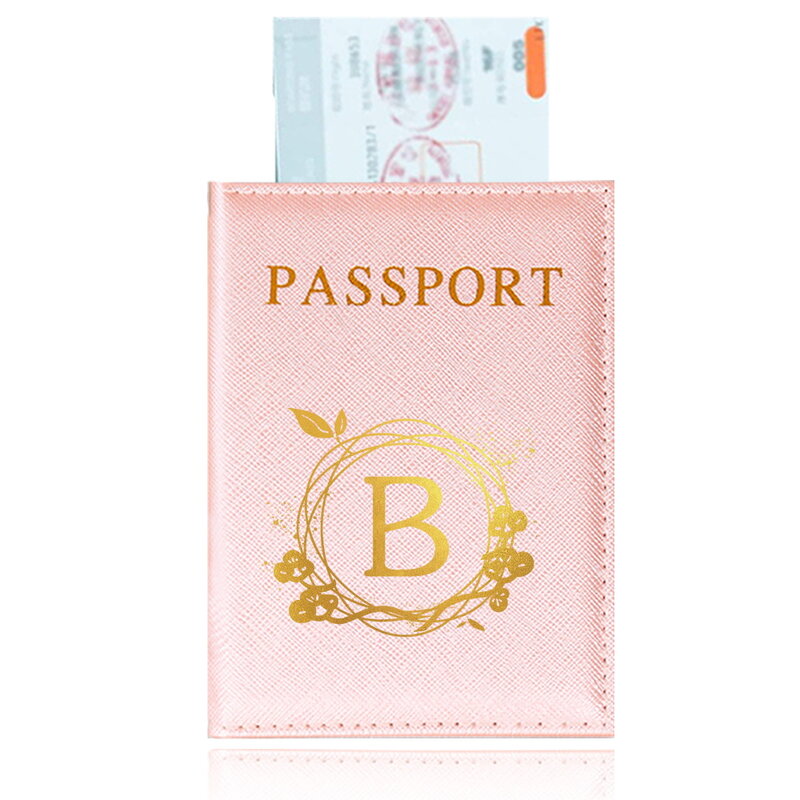 غلاف جواز سفر من الجلد الصناعي ، حامل جواز السفر ، سلسلة طباعة إكليل الزهور ، اللون الوردي ، ملحق السفر المضاد للقاذورات
