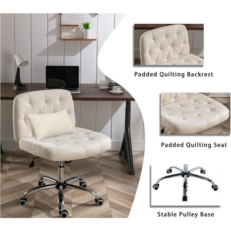 مقعد عريض-كرسي مكتب دوار بدون ذراع ، معنقدة حديثة ، قماش دوار قابل للتعديل ، مكتب منزلي