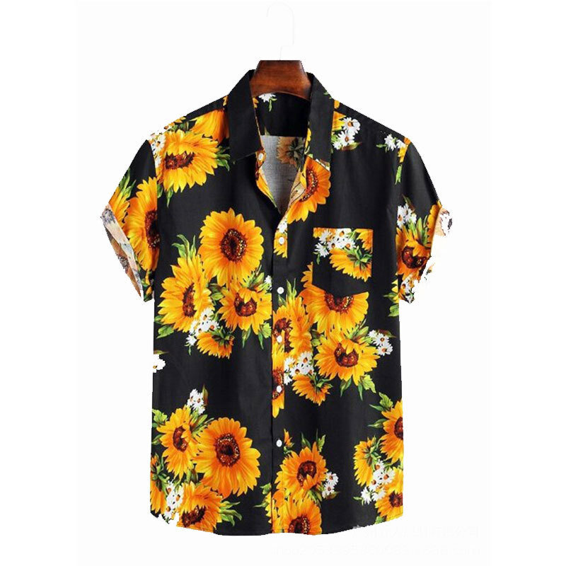 صيف 2022 الطباعة الرقمية قميص الرجال هاواي عادية قصيرة الأكمام التلبيب قميص تنفس الشارع الملابس