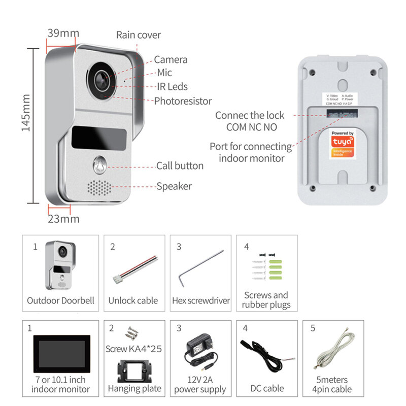 WiFi تويا الذكية التطبيق 7 بوصة 1080P المنزل إنترفون كيت هاتف فيديو لاسلكي للباب السلكية جرس الباب ل فيلا شقة التحكم في الوصول إلى RFID