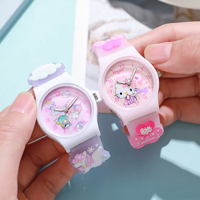 ساعات Hello Kitty لطيفة للفتيات ، نمط كرتون ثلاثي الأبعاد ، Kuromi ، ساعة كوارتز مقاومة للماء ، ساعة معصم للأطفال ، هدية