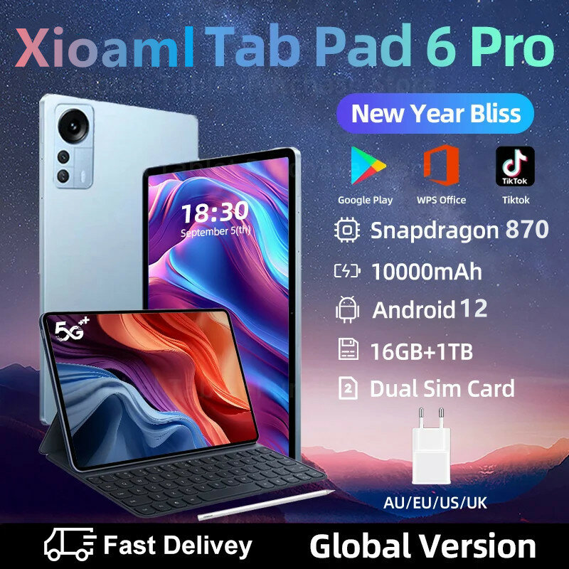 تابلت Pad 6 Pro Android 12 ، ذاكرة رام 16 جيجابايت + 1 طن روم ، سناب دراجون ، بطاقة SIM مزدوجة 5G ، واي فاي ، HD ، 4K Mi ، إصدار عالمي ، جديد ،