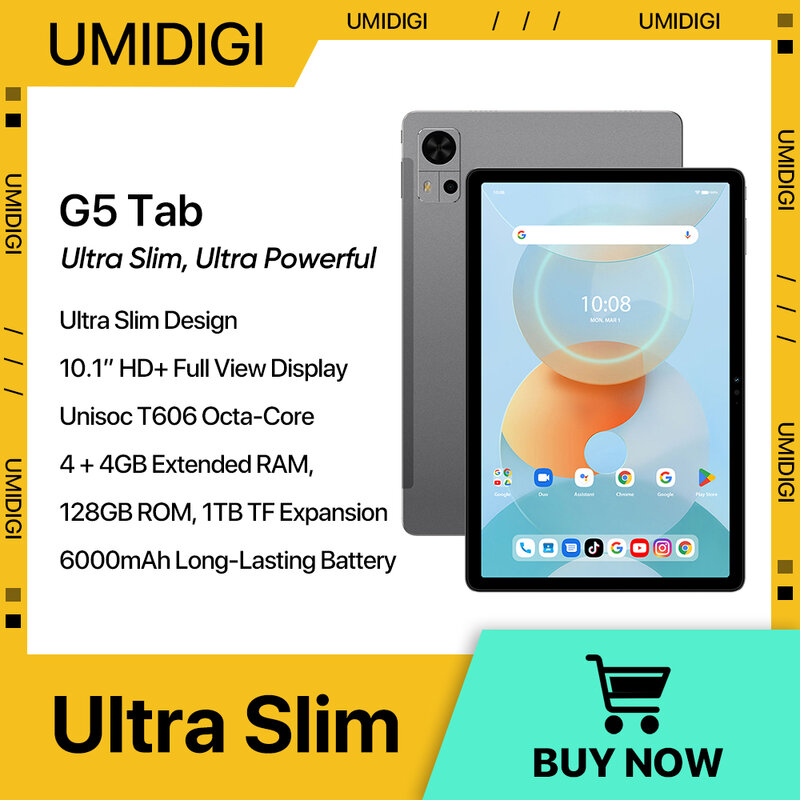 UMIDIGI-G5 اللوحي اللوحي الذكي ، أندرويد 13 ، 10.1 "HD ، Unisoc T606 ، 128GB ، 6000mAh ، بطارية ميجا ، AI الوجه فتح ، جديد