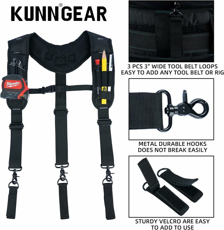 KUNN-أداة حزام حمالات للرجال ، مبطن أعمال البناء الحقيبة حمالة ، الثقيلة ، 3 نقاط