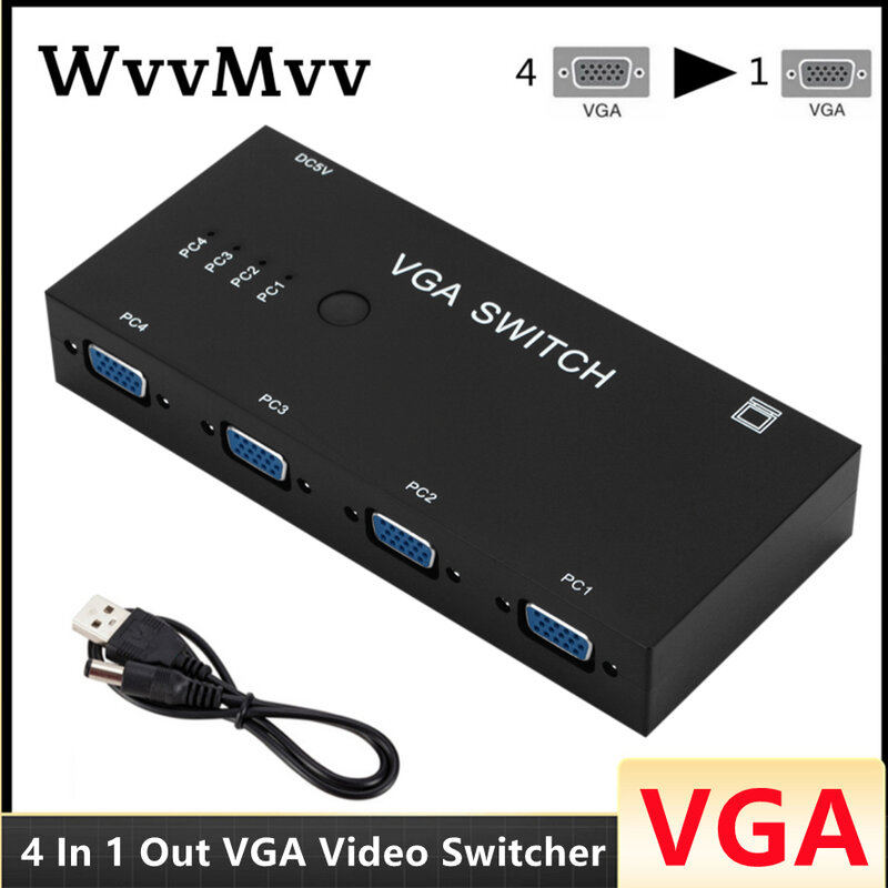VGA التبديل 4 في 1 خارج VGA محول فيديو محول صندوق HD مكبر صوت أحادي الداعم الفاصل محول ل شاشة كمبيوتر شخصي العارض