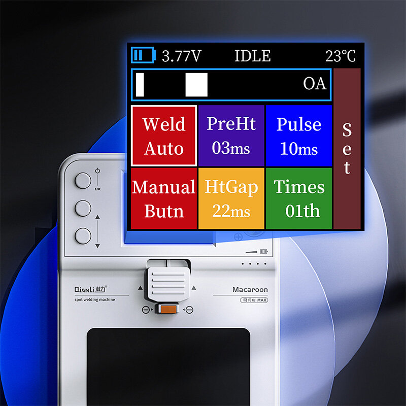 آلة لحام البقعة QIANLI-Macaron Max مع معلمات ، شاشة عرض ملونة قابلة للتعيين ، آلة لحام نقطية مدمجة